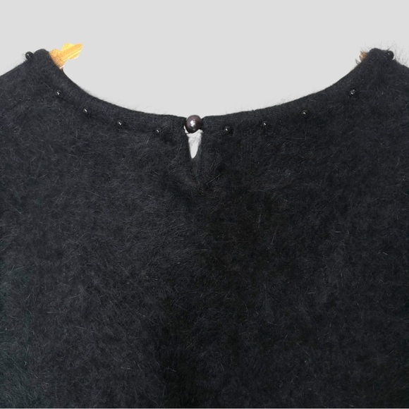 Alison H. Angora Blend Sweater Top Floral Appliqué L Black Cloud Knit Gothcore - Picture 5 of 10